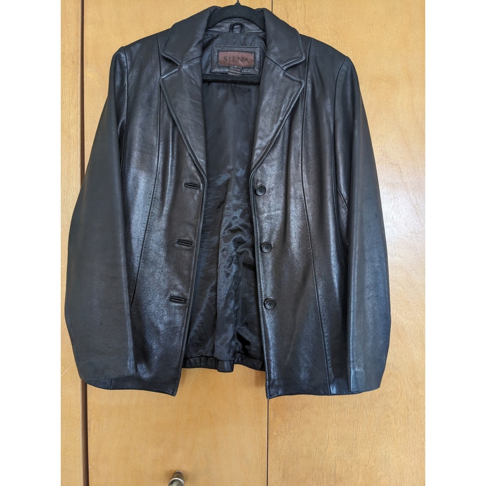 Siena Studio G-III Women's Black Leather Blazer Jacket Size 8 Y2K Vintage